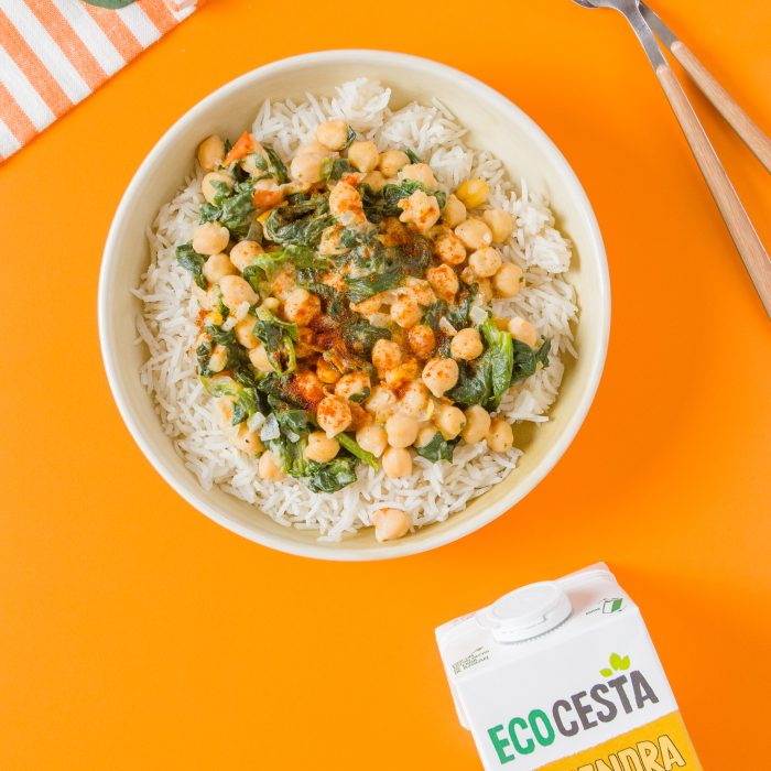 Espinacas cremosas con arroz basmati