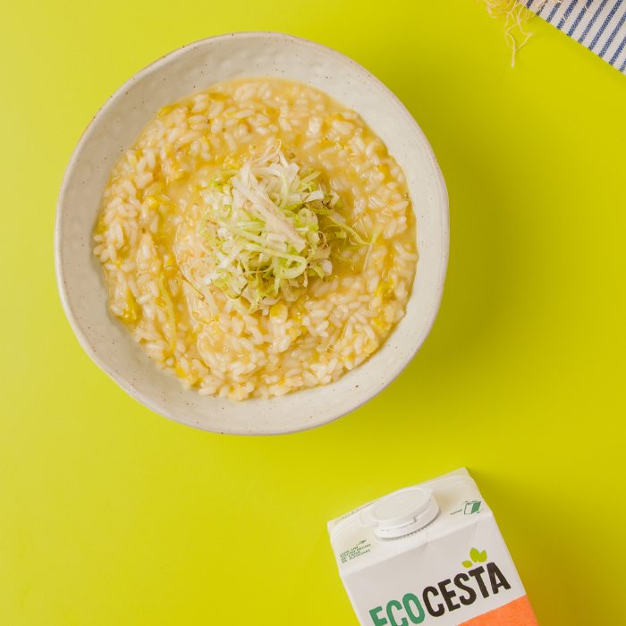 Arroz jugoso de puerros con Bebida Vegetal de Avena sin Gluten