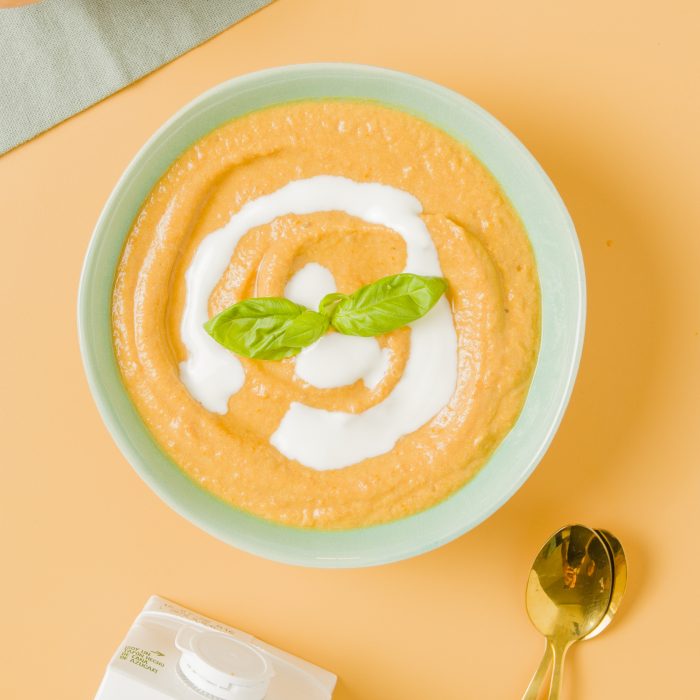 Crema de calabaza y tomate asado
